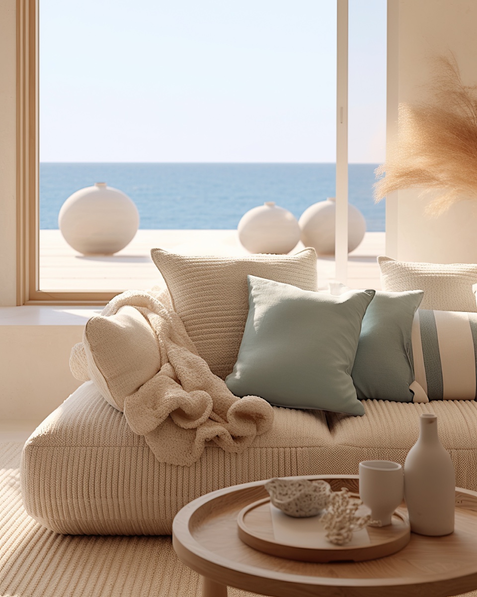 Intérieur Style Ibiza avec fenêtre donnant sur la mer