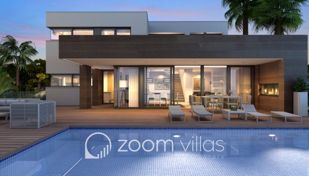 Modern Villa in Benitachell, Cumbre del Sol by night with large pool area